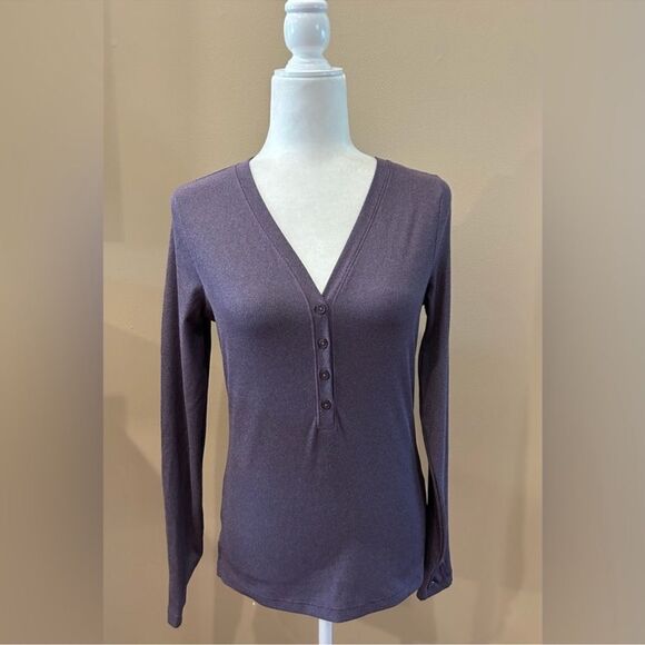 Athleta Purple Uptempo Ribbed Henley Top XL - Picture 2 of 5